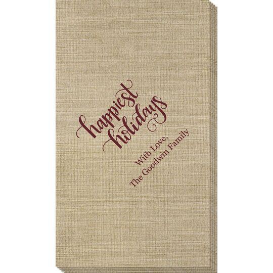 Hand Lettered Happiest Holidays Bamboo Luxe Guest Towels